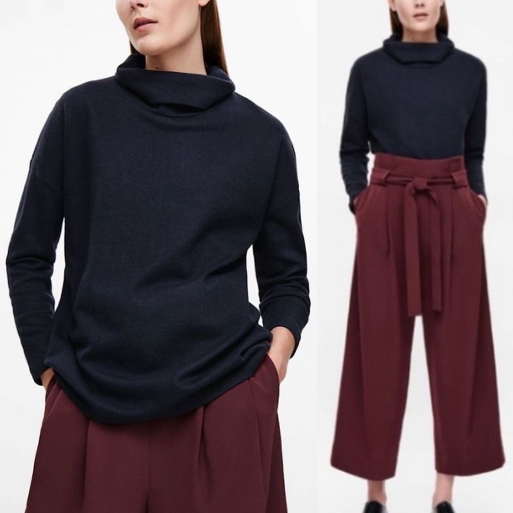 COS Wool Cowl Neck Navy Top Sz XS